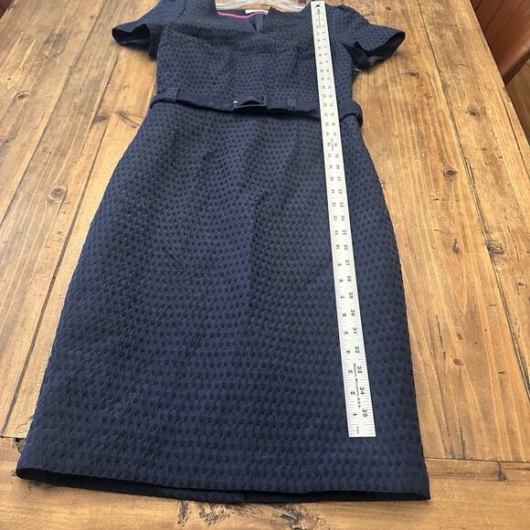 Boden Size 4 Pencil Dress Belted Midi Swiss Dots Navy Blue Classic Preppy - Picture 13 of 16
